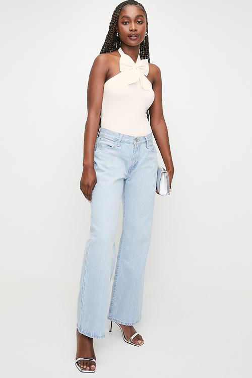 Halter bow front bodysuit - ivory
