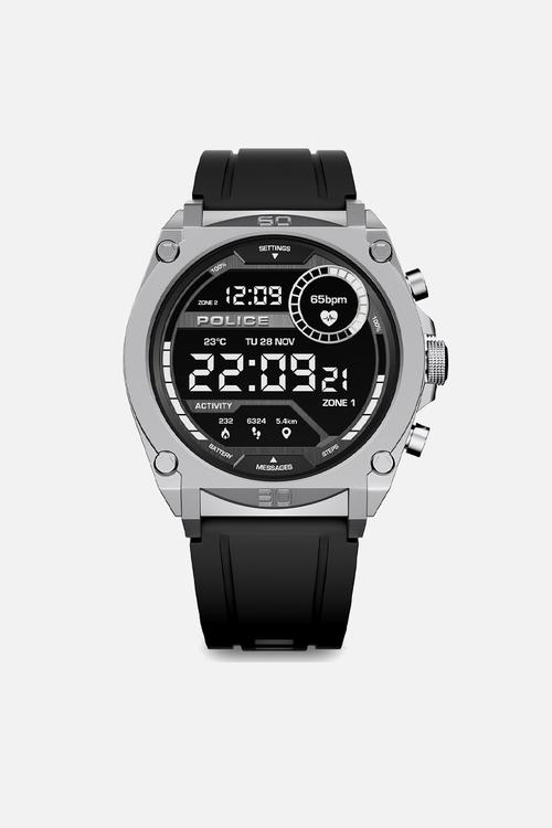Steel case silver dial watch- silicone strap black