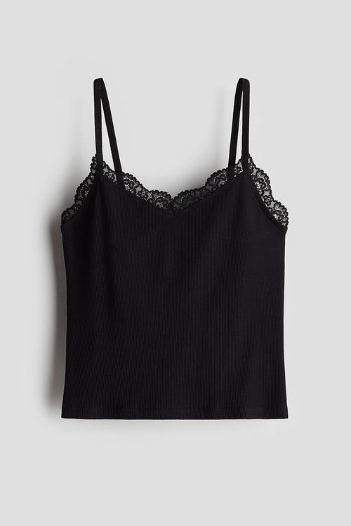 Lace-trimmed vest top - black