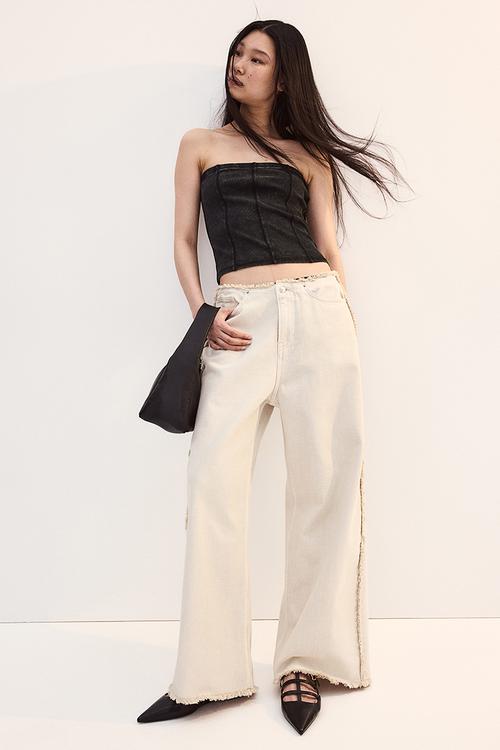 Flatlock-seam ribbed tube top - black washed