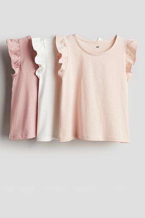 3-Pack flutter-sleeved tops - pink & white