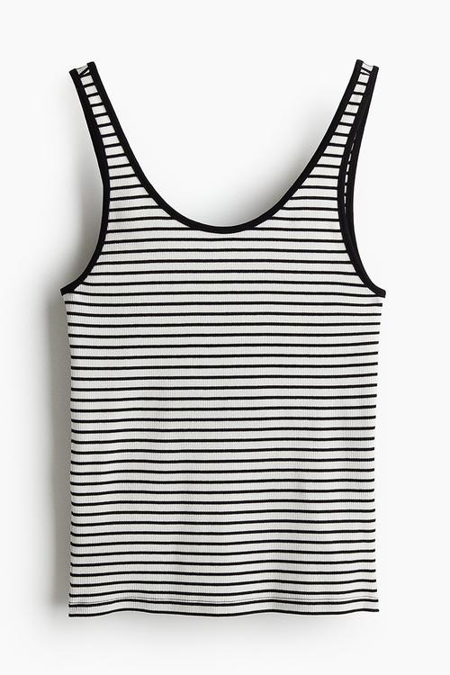 Ribbed vest top - white & black striped