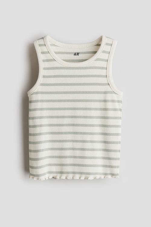 Ribbed vest top - white green striped