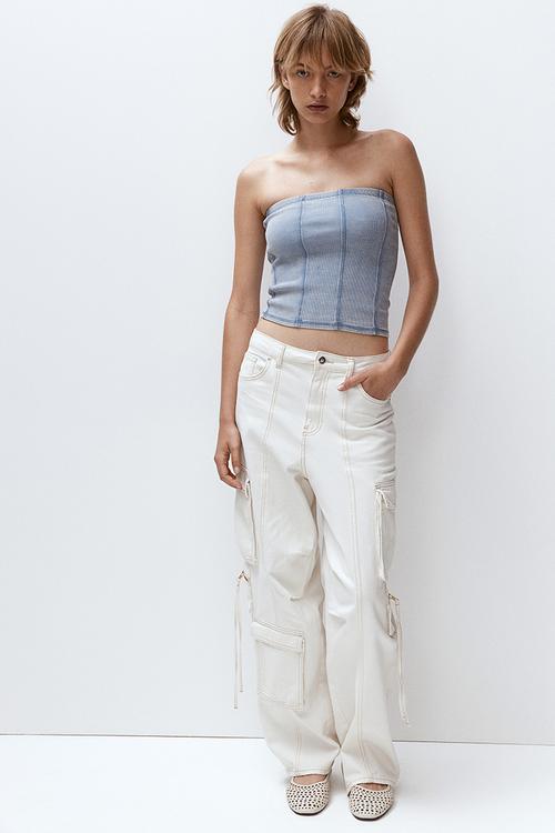 Flatlock-seam ribbed tube top - turquoise washed