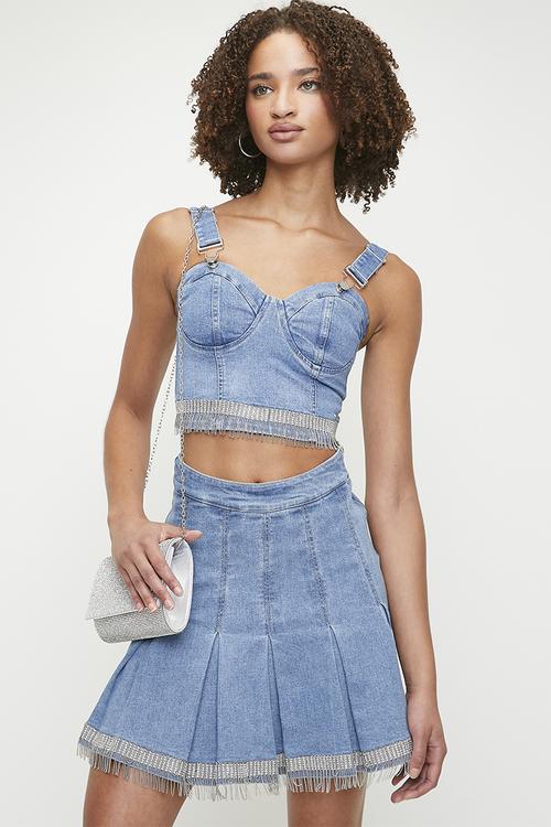 Tamzyn: bustier top with hem trim - light vintage