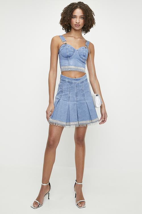 Tamzyn: bustier top with hem trim - light vintage
