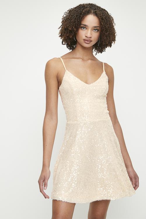 Lucky Ones: A-Line Mini Dress With A V-Neck - Neutral