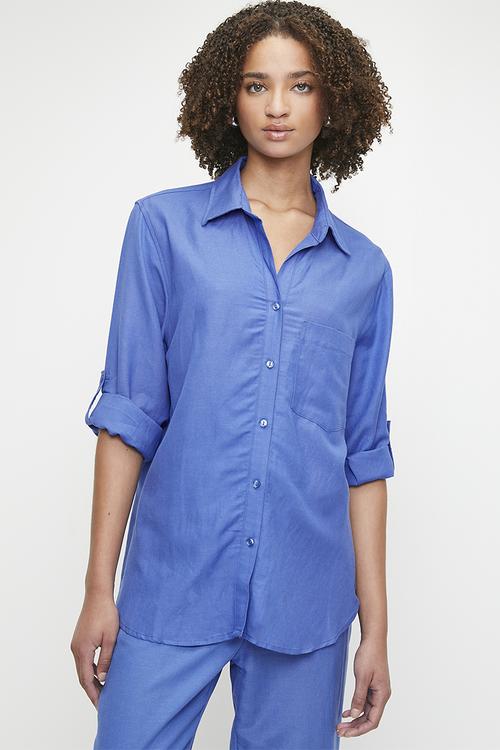 Linen one pocket shirt - marine