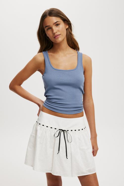 Broderie Ribbon Mini Skirt - White