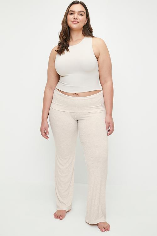 Plus sleep recovery roll waist pant - cream marle