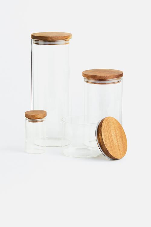 Tall glass jar with lid - clear glass