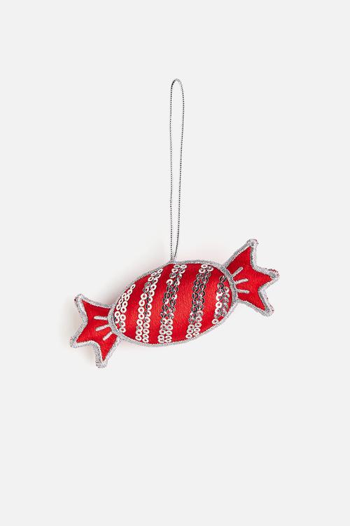 Embellished christmas tree decoration - red bon-bon 