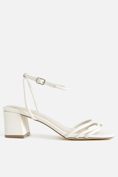 Wide Fit Square Toe Triple Strap Low Block Heel Sandals - ecru