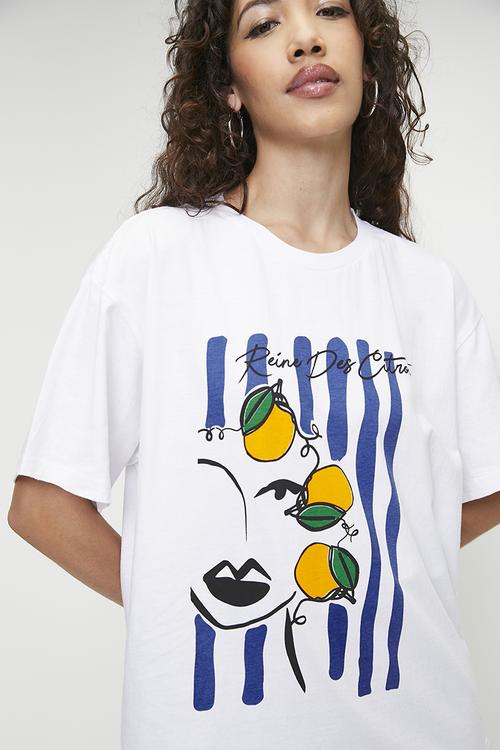 Blue face tee - white