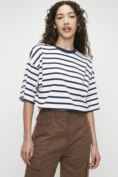 Oversized Stripe Tee - Navy/White