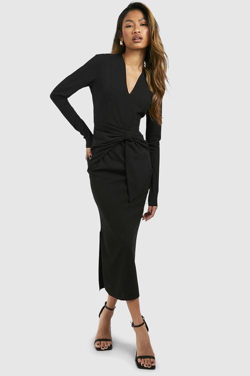Crepe Waist Detail Midaxi Dress - Black