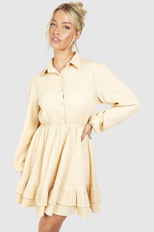 Textured Skater Dress - Stone