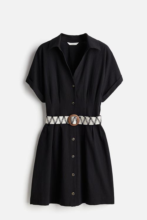 Belted shirt dress - black