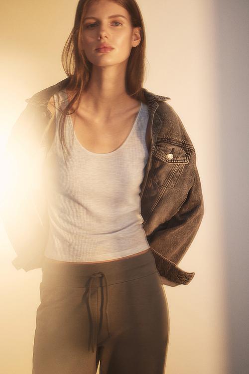 Sheer ribbed vest top - light grey marl