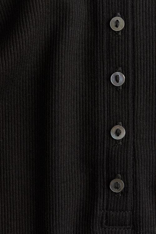 Ribbed henley top - black