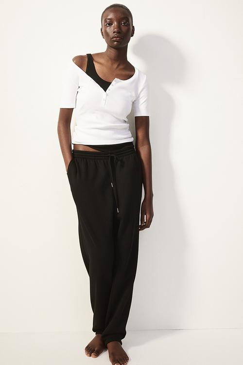 Ribbed henley top - white