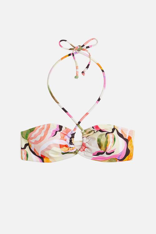 Padded halterneck bikini top - Cream Patterned