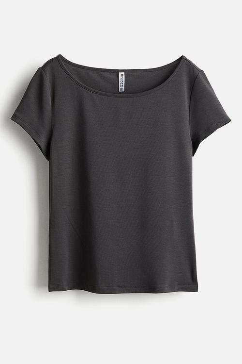 Sheer boat-neck t-shirt - dark grey