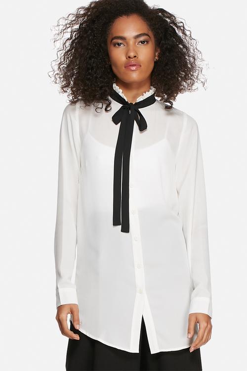 Ruffled neck pussy bow shirt