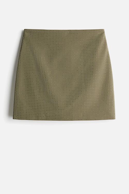 Rhinestone-embellished mini skirt - khaki green