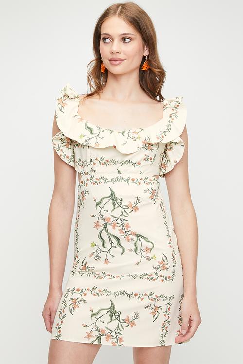 Ruffle overlay mini shift dress - botanical tile engineer
