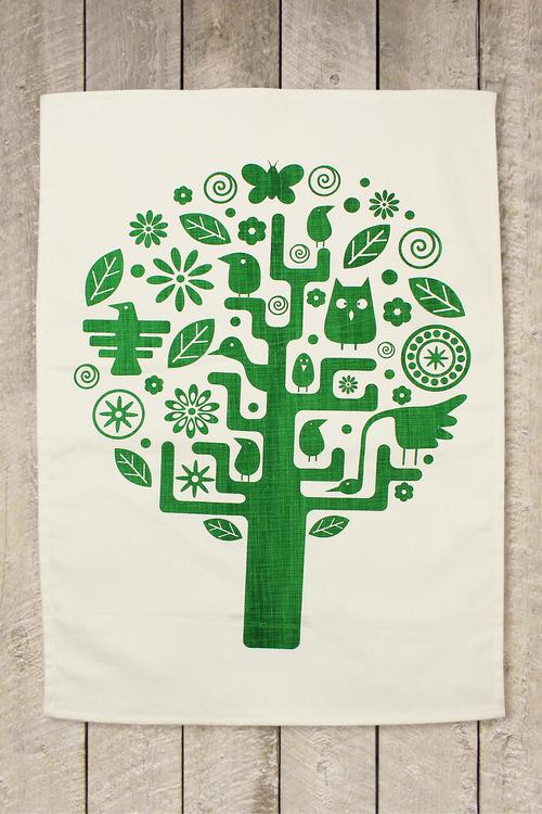 Abode Tree Tea Towel – Green & Off-White