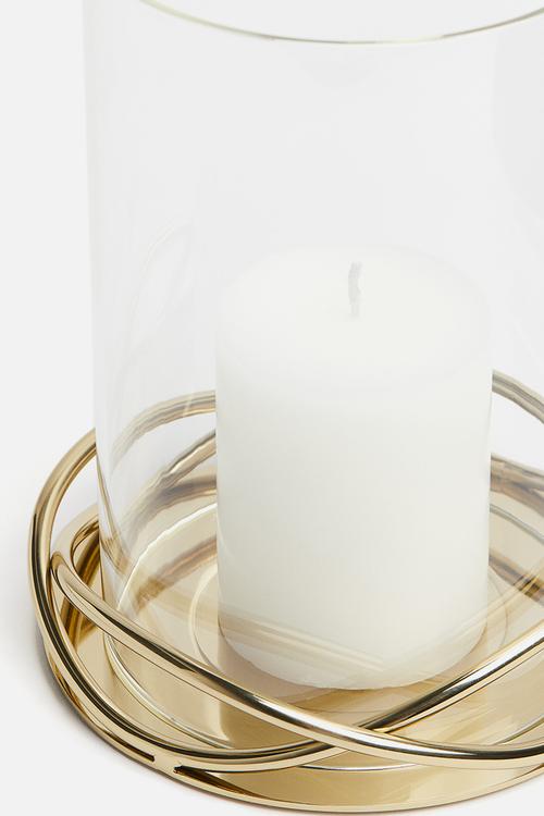 Metal and glass candle lantern - gold & transparent