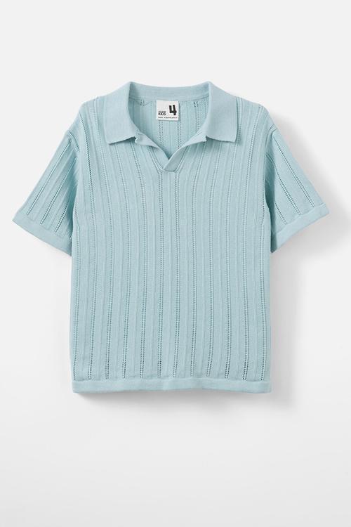 Preston knit polo - barber blue/pointelle