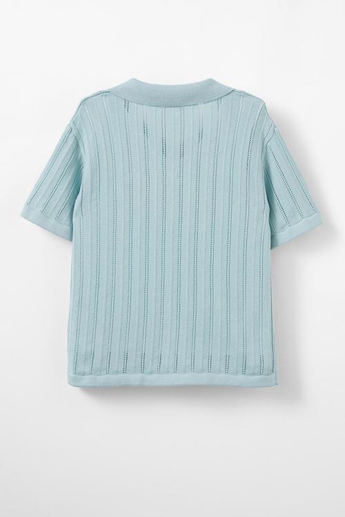Preston knit polo - barber blue/pointelle