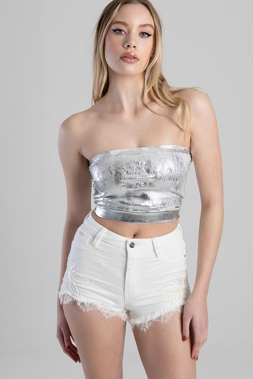 Nico: metallic seamless bandeau - white/silver