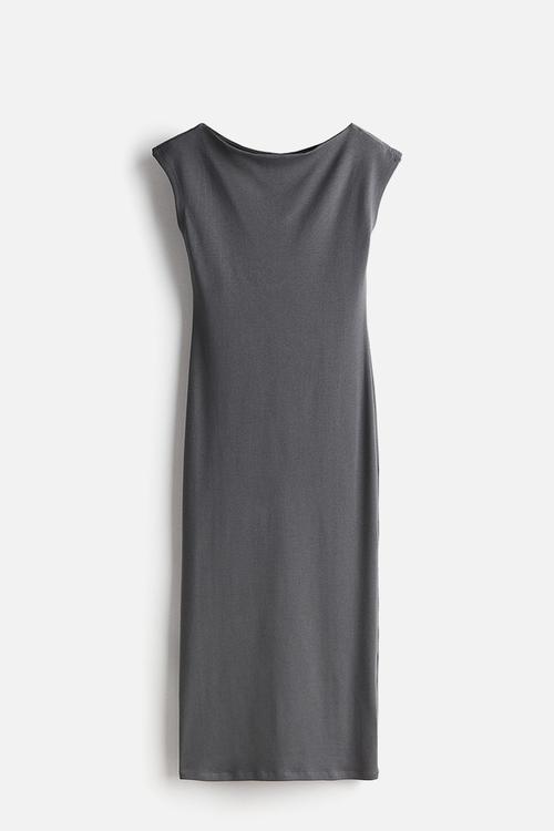 Boat-neck jersey dress - grey - 1220940002