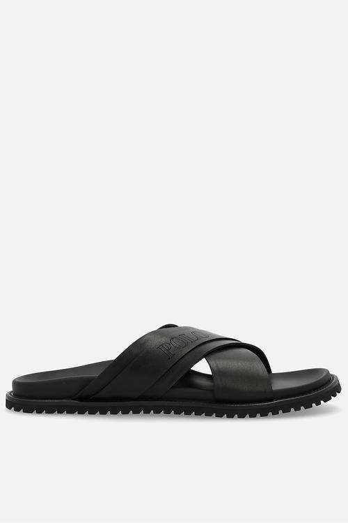 Cross over polo pinpunch leather sandal - black