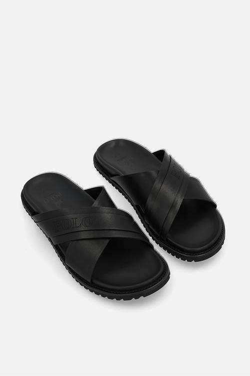 Cross over polo pinpunch leather sandal - black