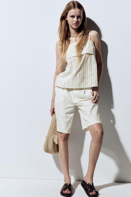 A-line strappy top - cream striped