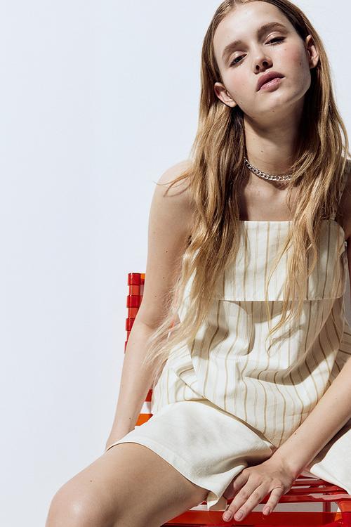 A-line strappy top - cream striped