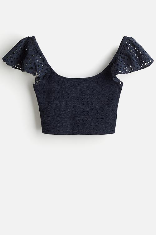 Smocked cropped top - dark blue