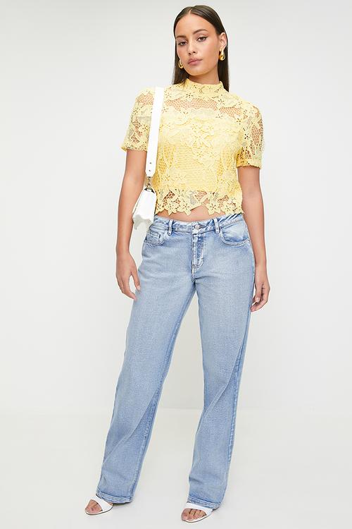 Heidi: Sweet Heart Floral Crochet Blouse - Yellow