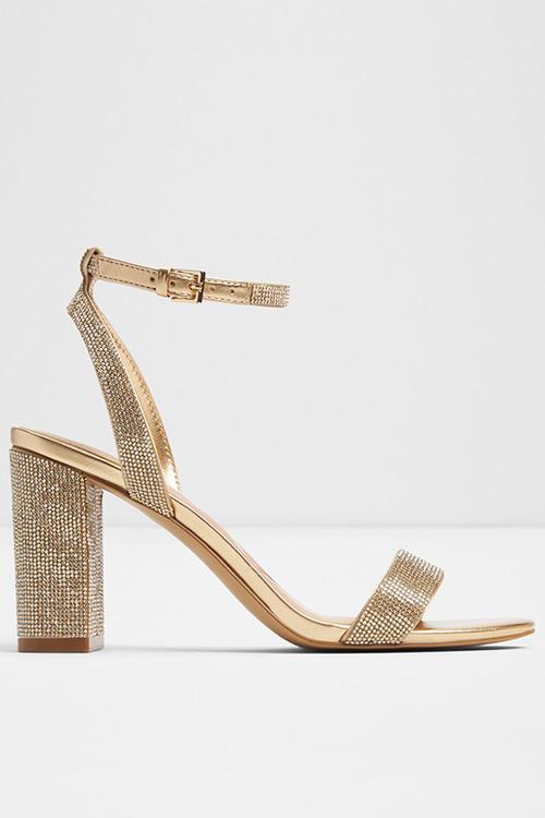 Rhiannon Ankle Strap Block Heel  - Gold