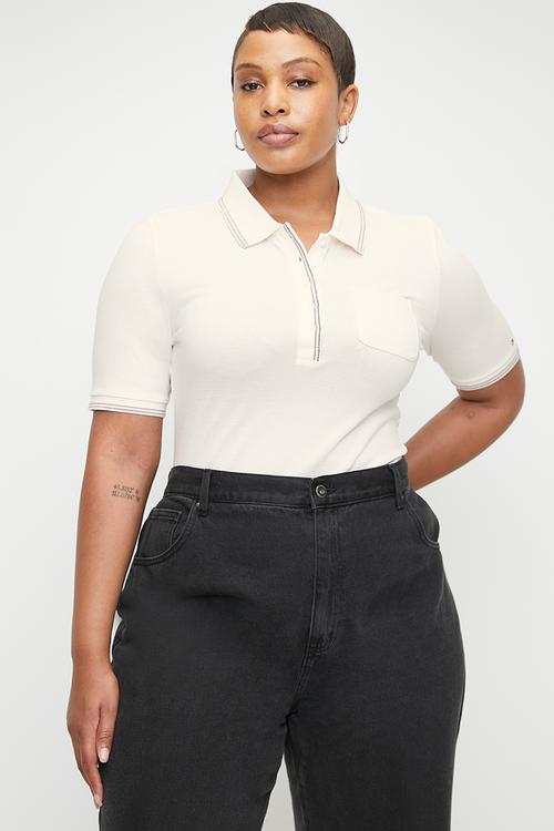 Plus slim rwb tipping polo 1/2slv - ancient white