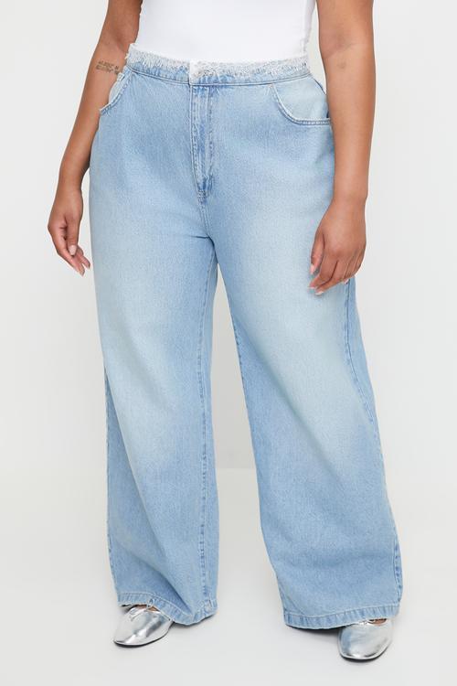 Plus Super Baggy Jean - Cloud Blue/Lace