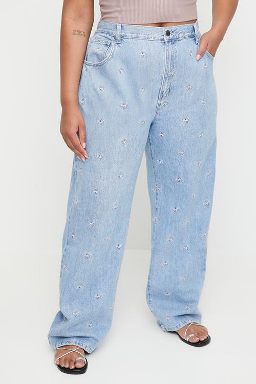 Plus Loose Straight Jean - Cloud Blue/Bow Embroidery