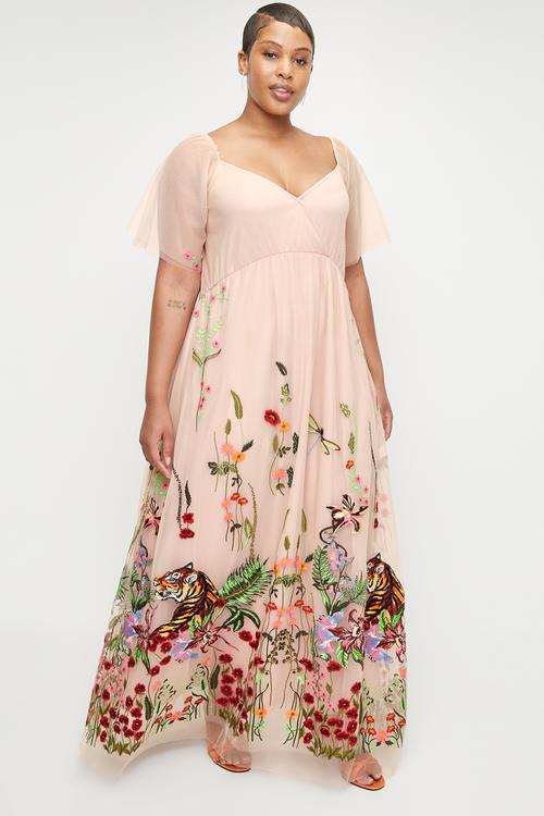 Plus Tulle Lined Dress In Tiger Tulle - Tigertulle