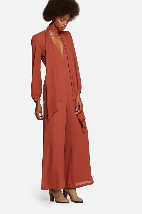 Bell Sleeve Jumpsuit With Tie