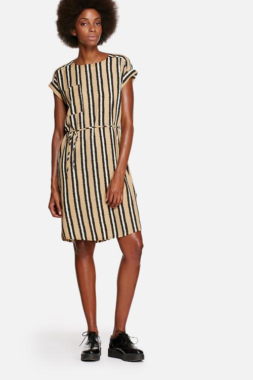 Stripe roll sleeve dress