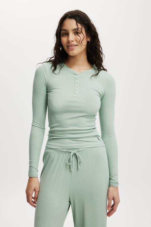 Sleep Recovery Henley Long Sleeve - Washed Mint